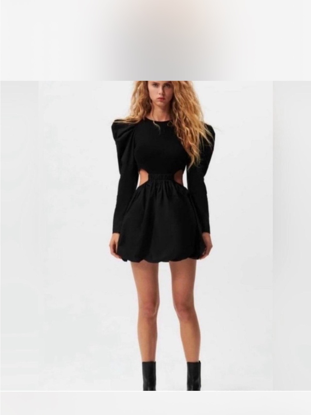 Zara Black Cutout Puff-Sleeve Mini Dress